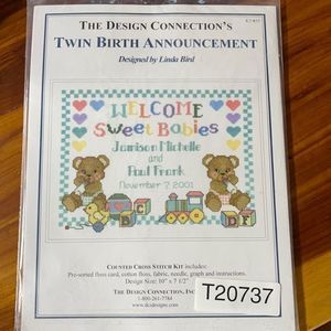 Twin Birth Announcement Counted Cross Stitch Kit NEW